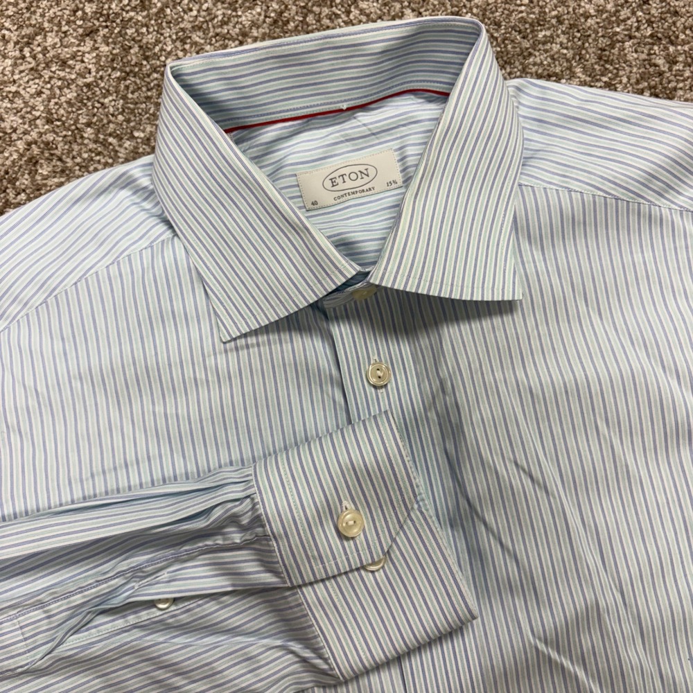 Eton Contemporary Sweden Dress Shirt 15.75/40 Fine Stripe Signature Twill Cotton